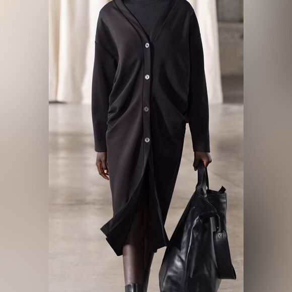 ZARA RUCHED LONG INTERLOCK JACKET - Picture 8 of 9